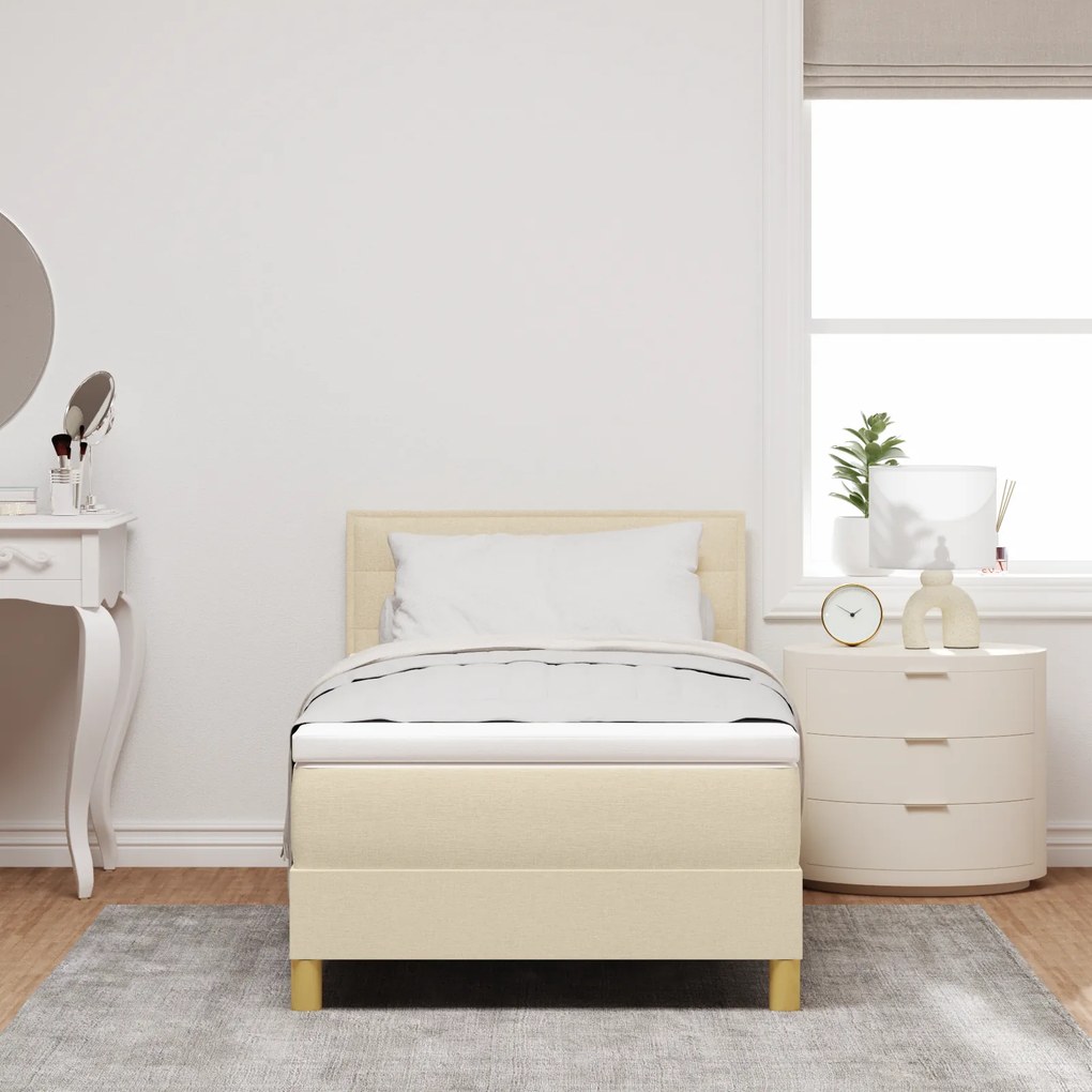 Cama Box Spring com Colchão Creme 80x200 cm Tecido