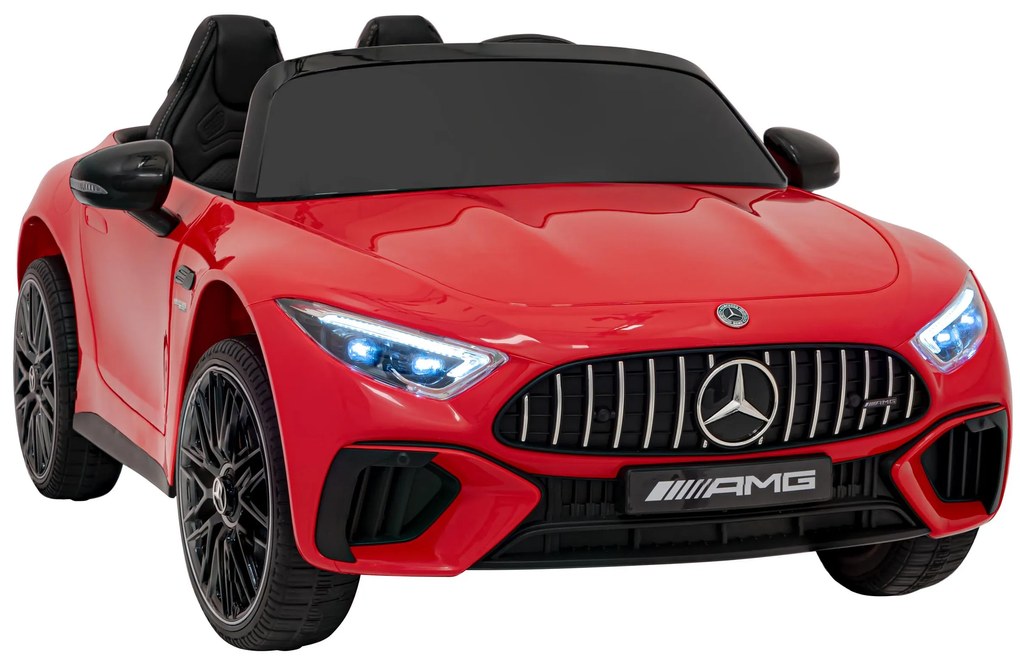 Carro elétrico para Crianças 12V 4X4 Mercedes Benz AMG SL63 Rodas de EVA, Assento Couro Vermelho