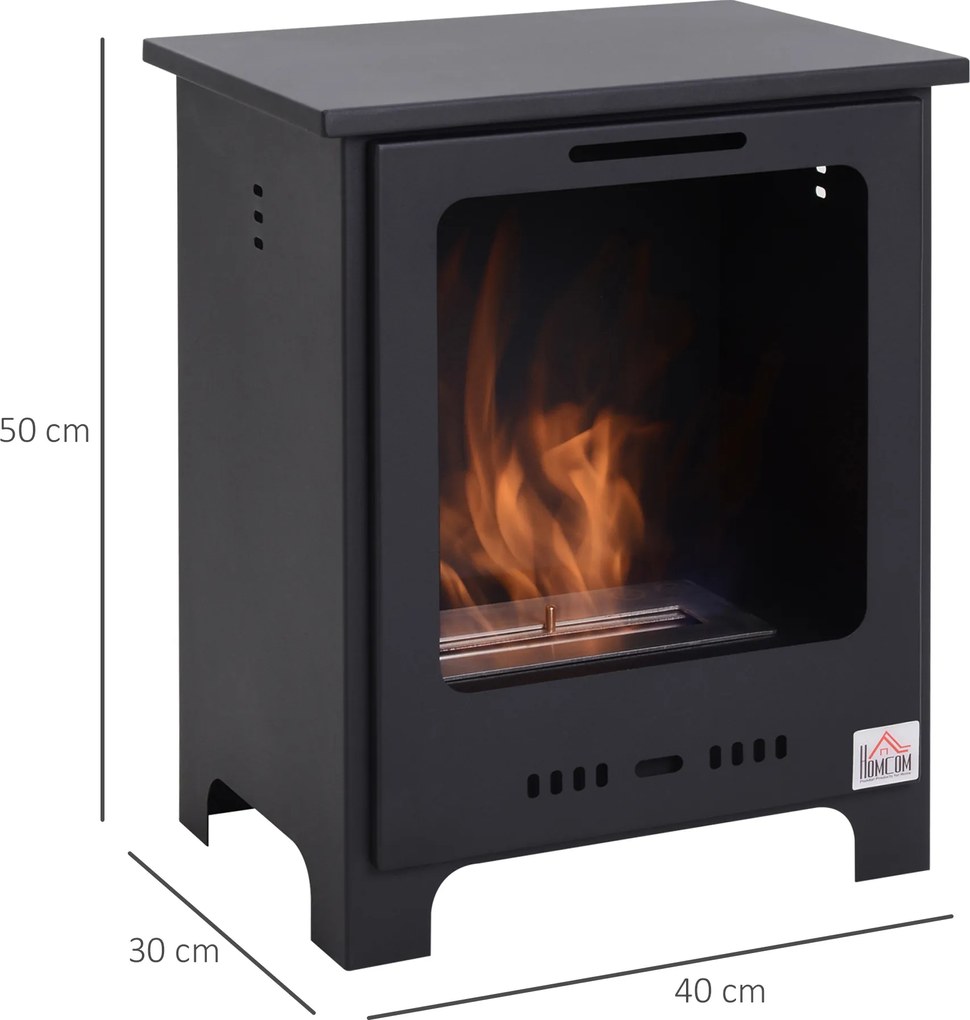 Lareira a bioetanol com pés, queimador de 0,9 L, 3 horas de autonomia 40  x 30  x 50  cm. Estilo neo-retro, Cobre uma área de 20-25 m². Preto