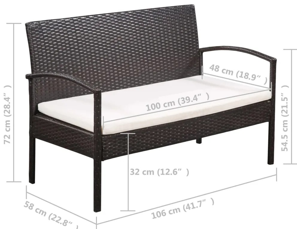 5 pcs conjunto lounge jardim c/ almofadões vime PE castanho