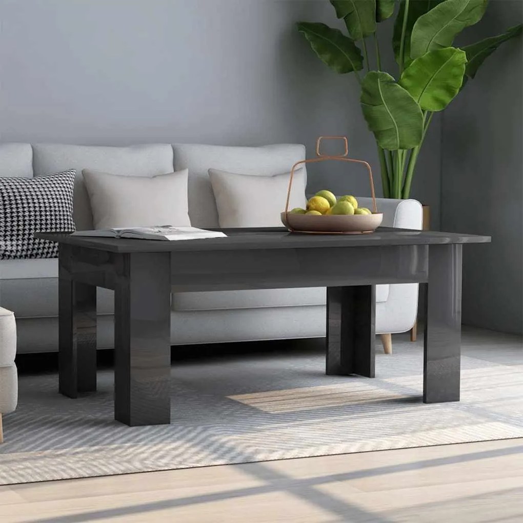 vidaXL Mesa de centro 100x60x42 cm contraplacado cinzento brilhante