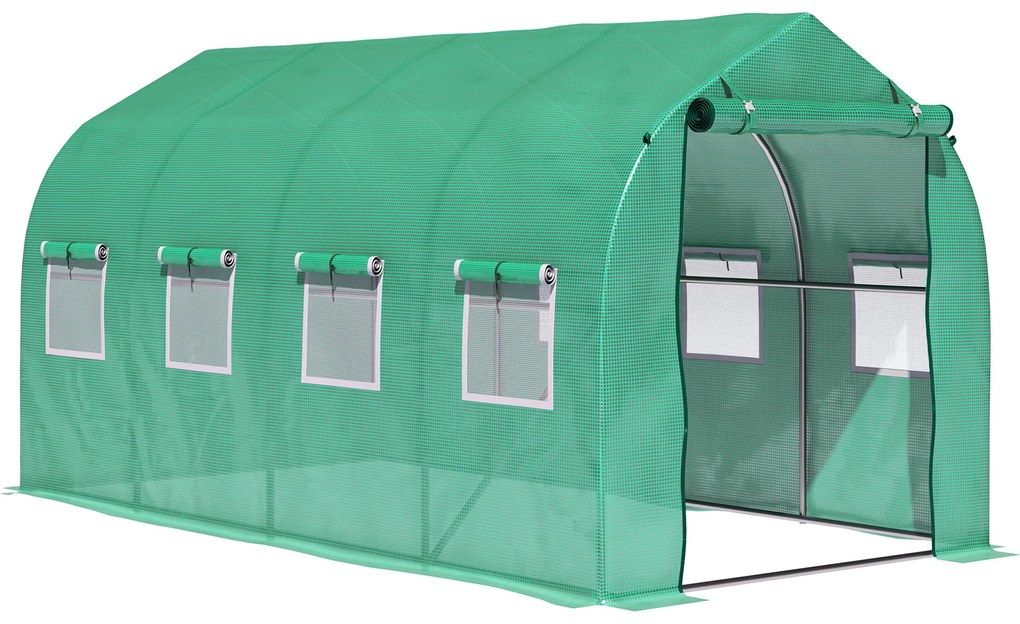Outsunny Estufa tipo Túnel 4x2x2 m Estufa de Exterior com 8 Janelas de Malha e Porta Estufa de Cultivos para Pátio Jardim Verde