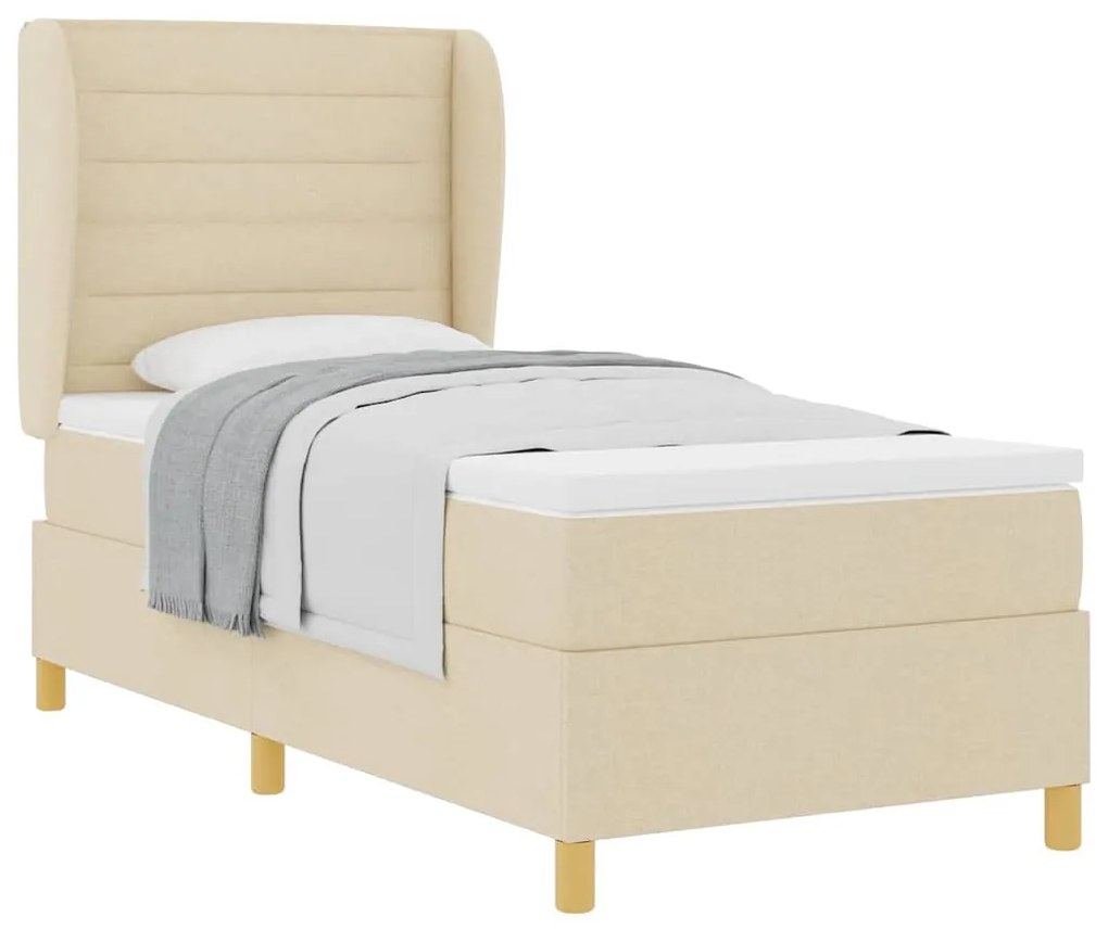 Cama Box Spring vidaXL com Colchão em Creme, 100x200 cm, Tecido