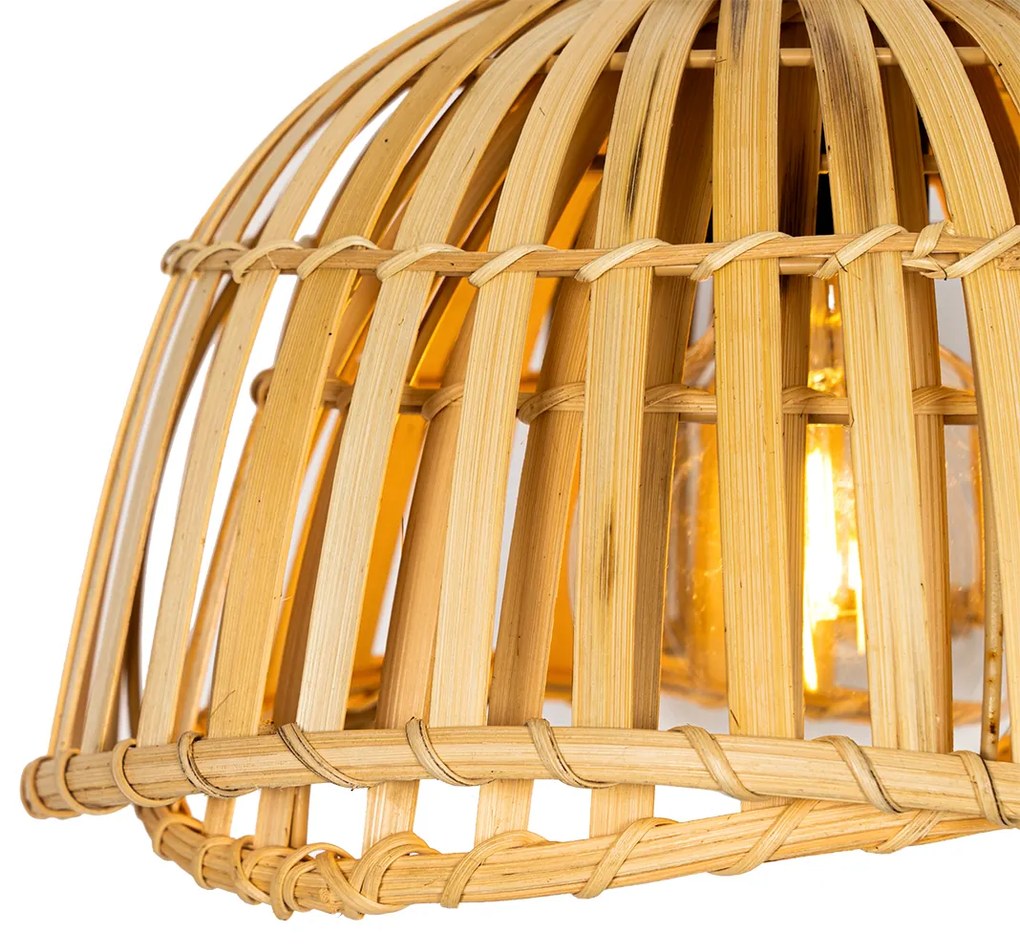 Candeeiro de suspensão oriental preto com bambu natural 3 luzes - Pua Oriental