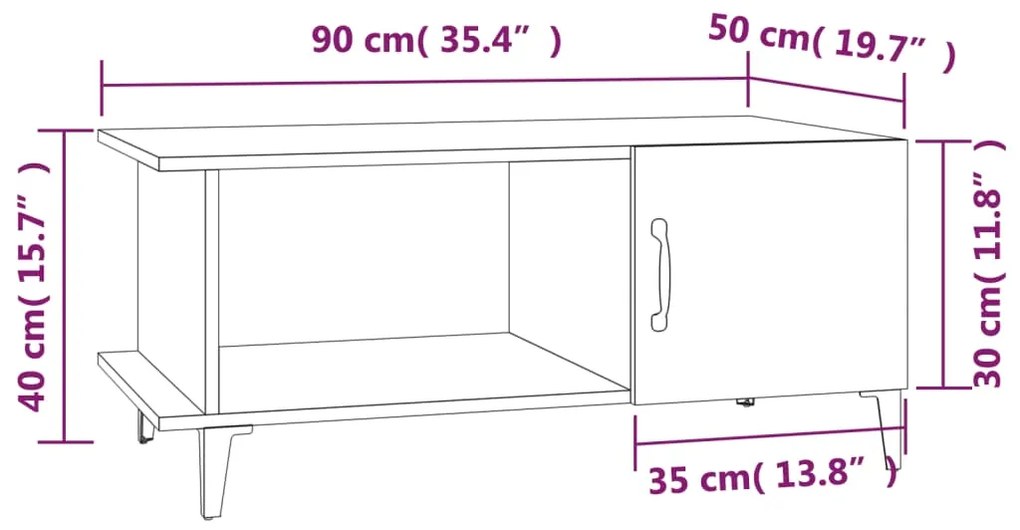 Mesa centro 90x50x40 cm derivados de madeira carvalho castanho