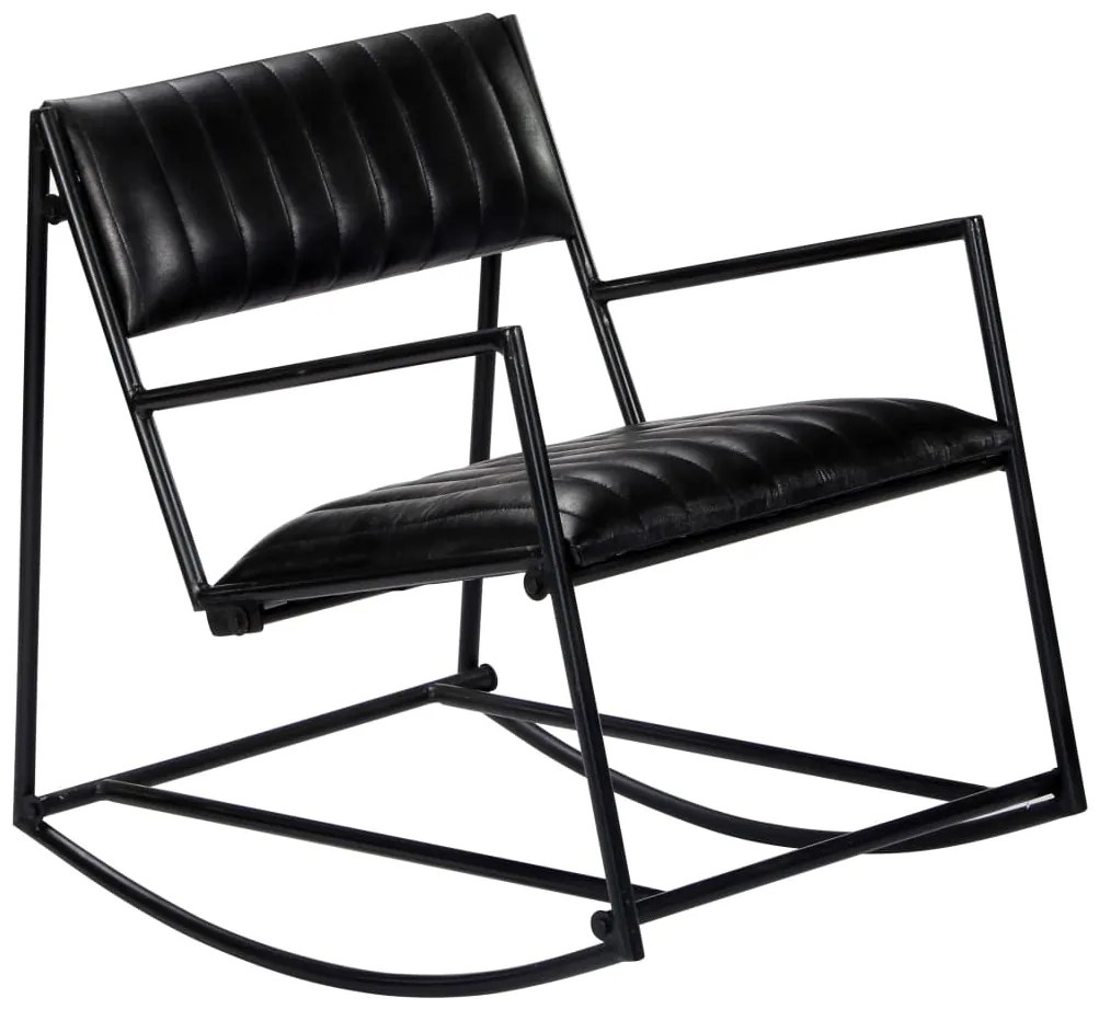 Cadeira de baloiço em couro genuíno preto