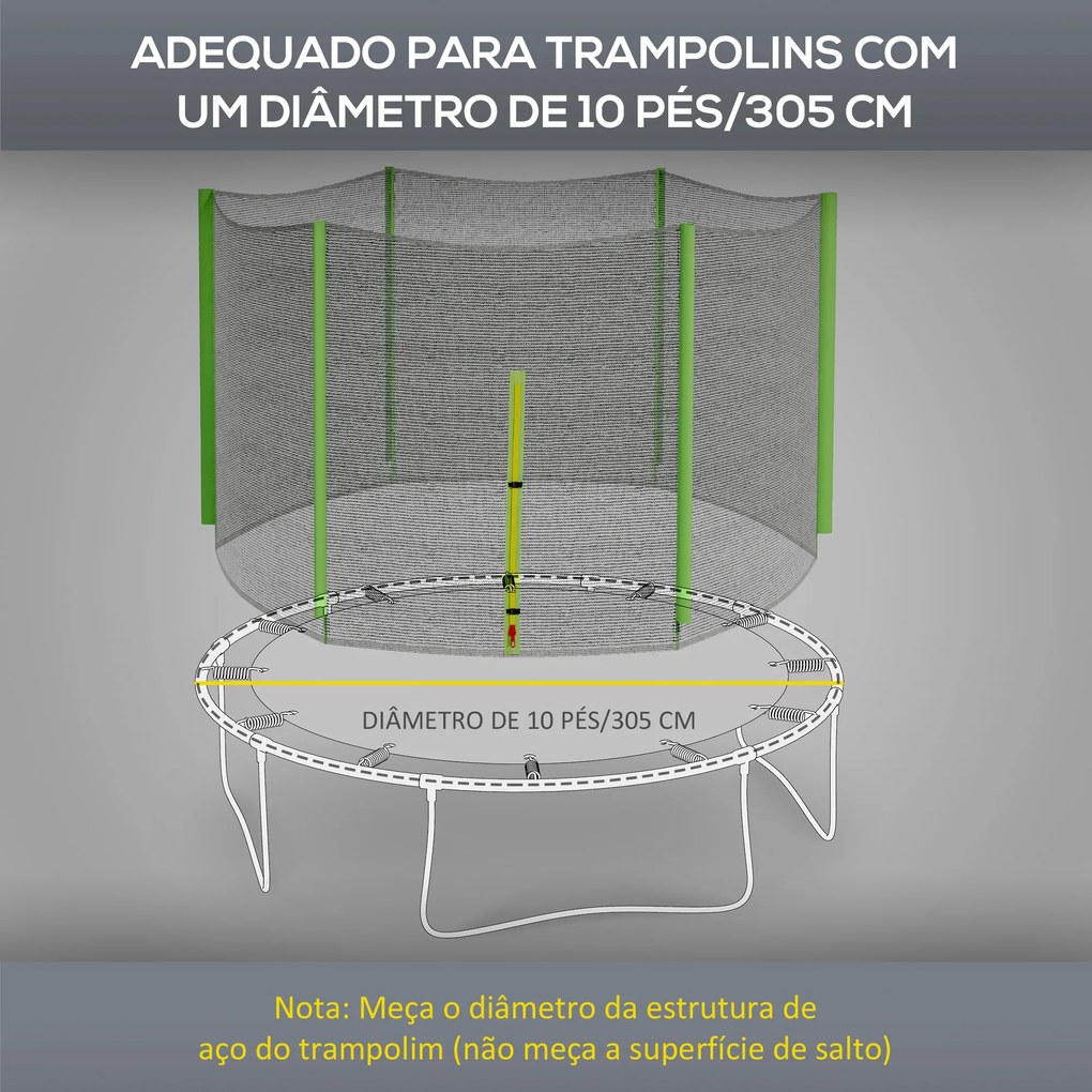 Rede de Segurança para Trampolim Ø305 cm (NÃO INCLUIDO) para Exterior e Porta com Fecho de Correr para 6 Postes Verde