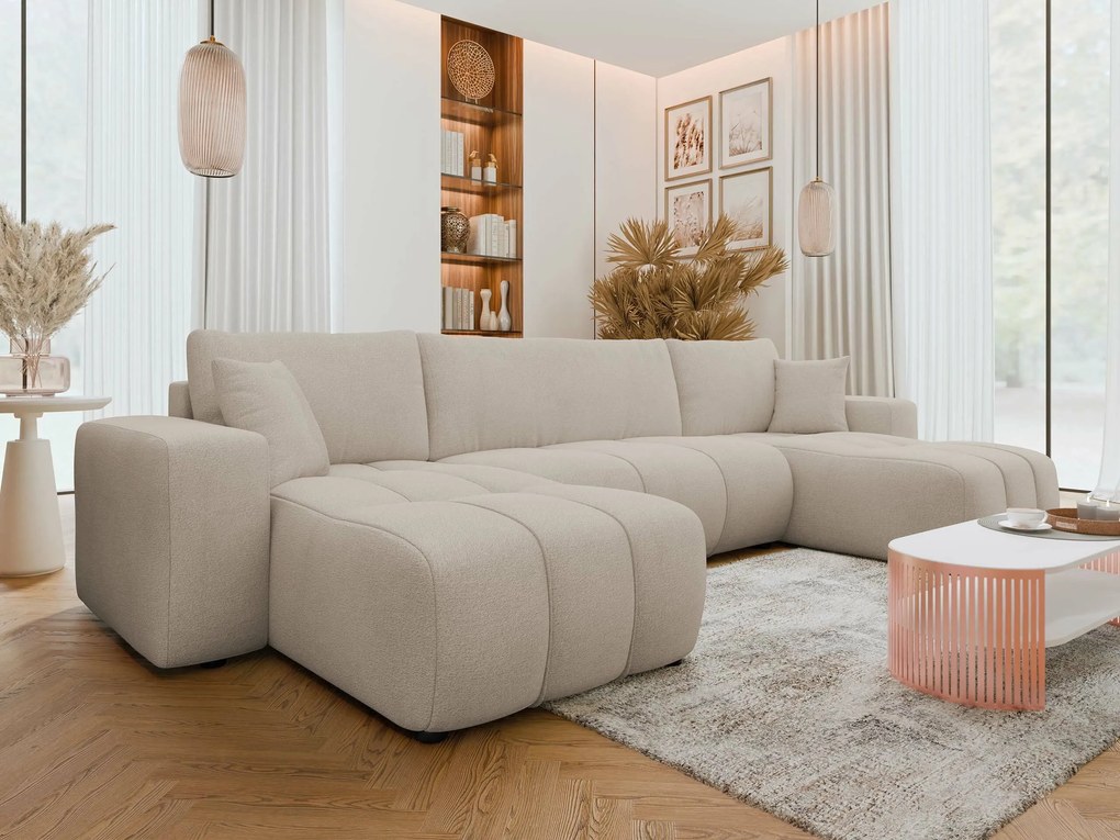 Sofá de canto Comfivo Laurus II, Cama com arrumação, 312x145x82cm, 124 kg, Pernas: Plástico