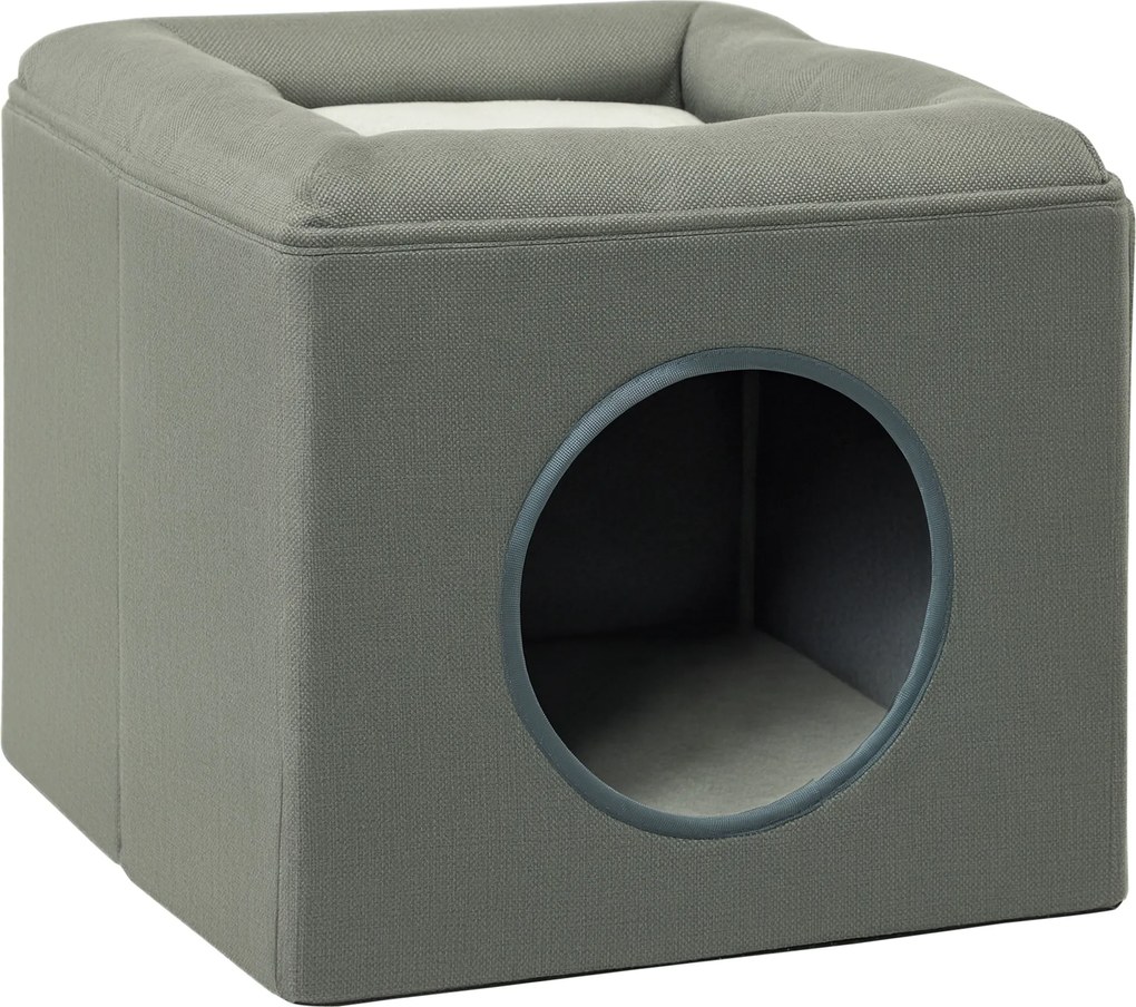 Casinha para gatos de 2 andares com almofada macia de pelúcia - 36,5 x 36,5 x 33 cm cinzenta