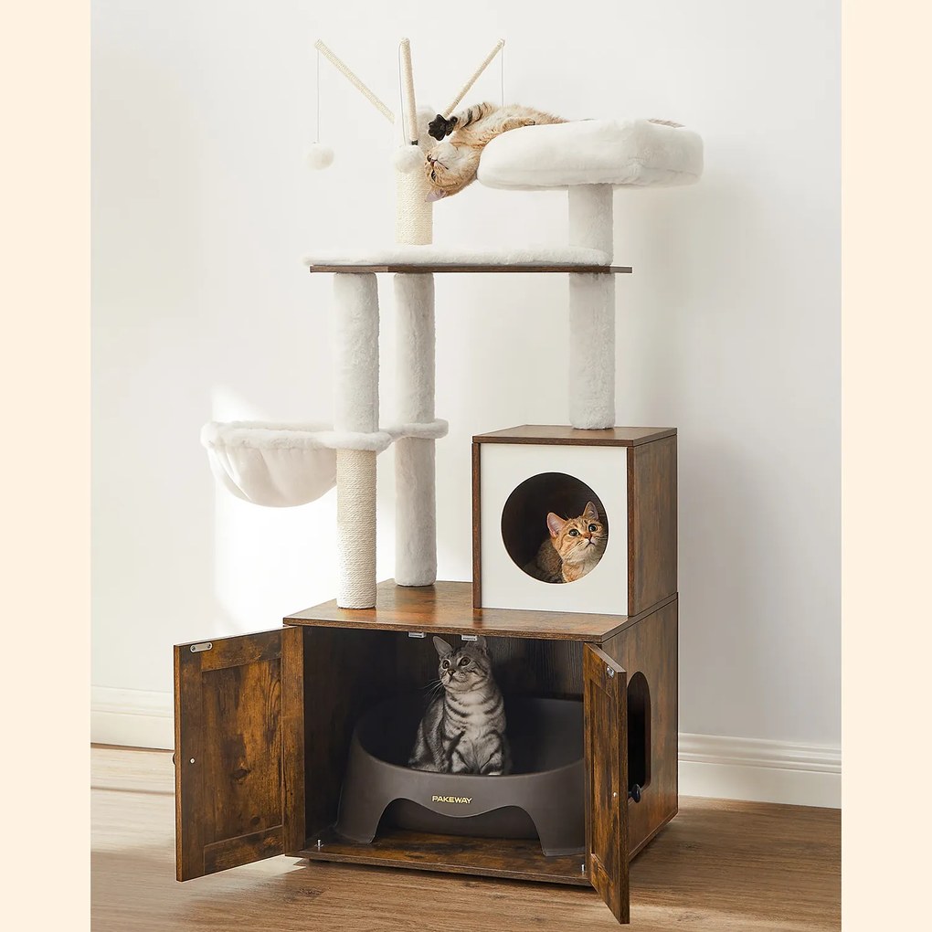 Arranhador para gatos 2 em 1 com caixa de areia 57,5 x 50 x 140 cm castanho vintage