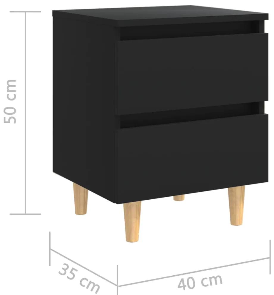 Mesa de cabeceira c/ pernas de pinho maciço 40x35x50 cm preto