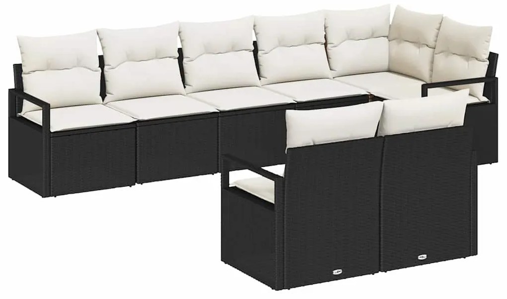 Conjunto de Sofá de Jardim de 8 Peças com Almofadas Pretas