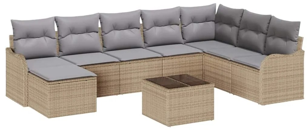 Conjunto de Sofá de Jardim 9 Peças com Almofadas em Rattan Poly Preto
