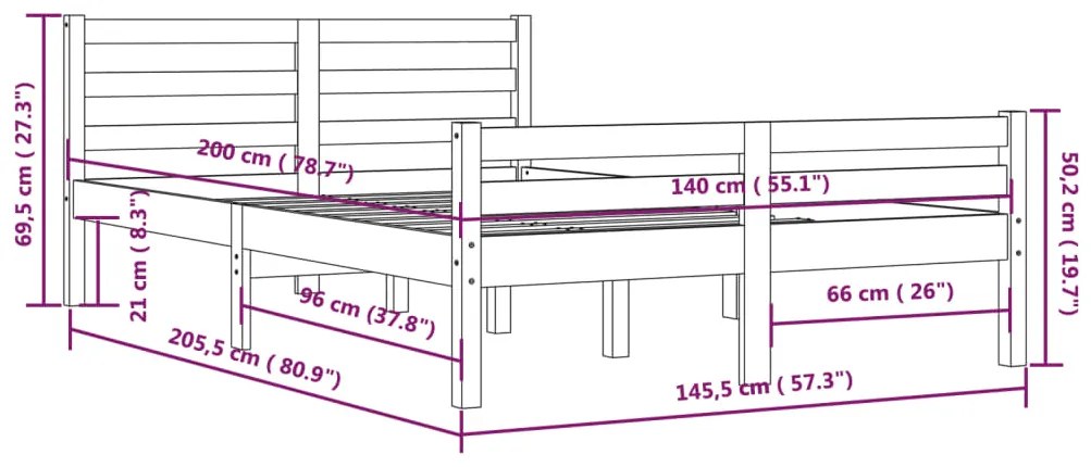 Estrutura de cama 140x200 cm madeira maciça branco