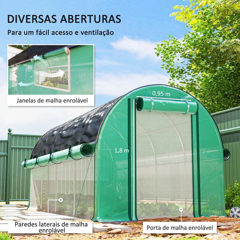 Estufa Tipo Túnel 447x200x198 cm Estufa de Exterior com Paredes Latera
