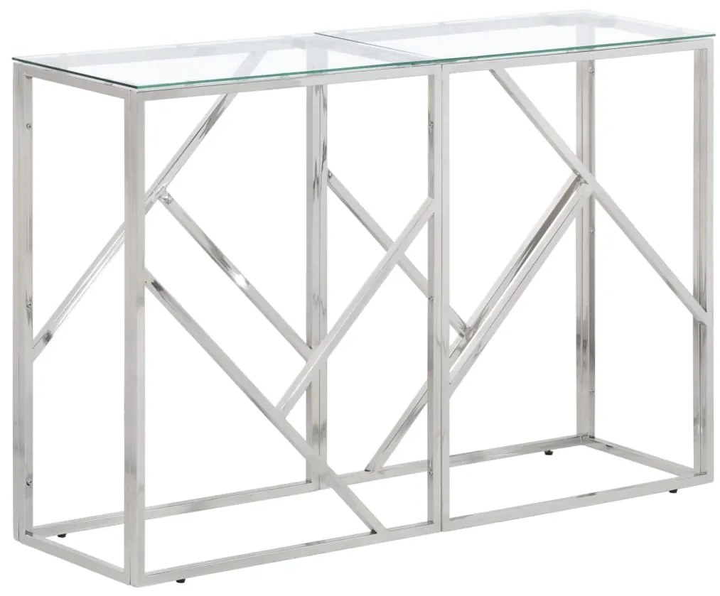 vidaXL Mesa consola aço inoxidável e vidro temperado prateado