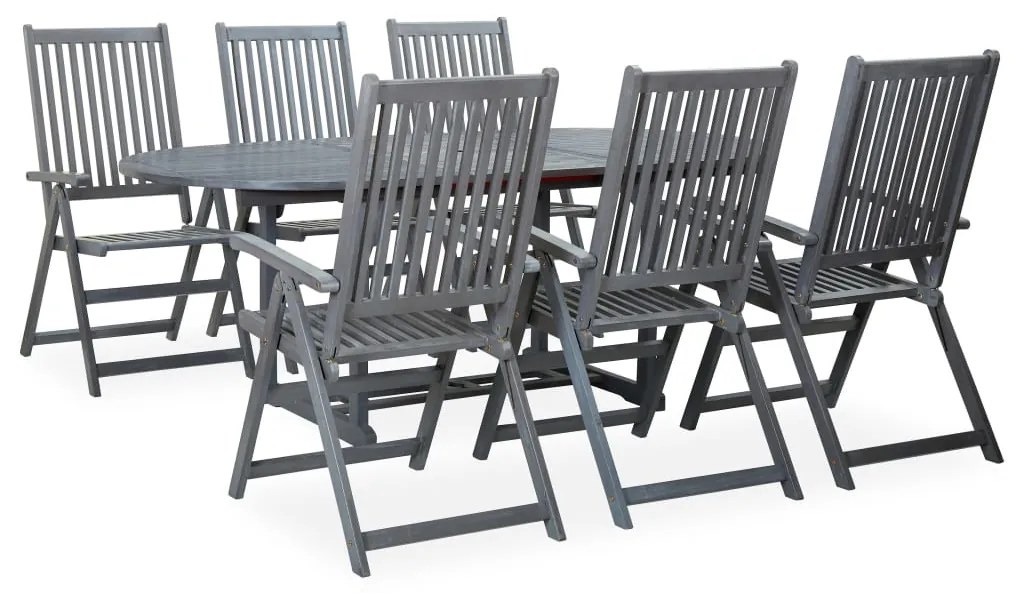 47278 vidaXL 7 pcs conjunto jantar exterior madeira acácia maciça cinzento