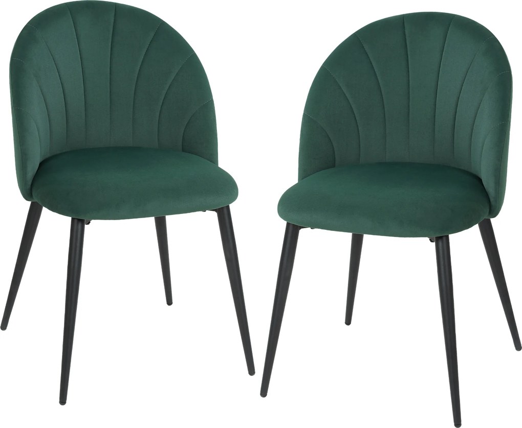 Conjunto de 2 Cadeiras de Jantar em Forma de Concha, 52 x 55 x 79 cm, Estofadas em Veludo, Verde-escuro