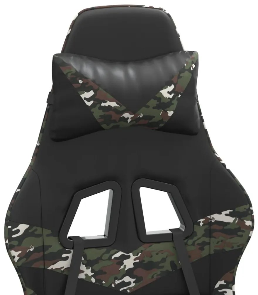 Cadeira gaming giratória couro artificial preto e camuflado