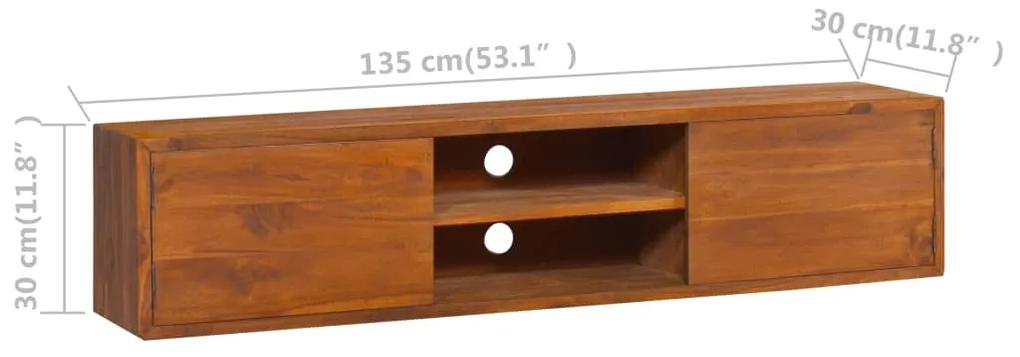 Armário de parede TV 135x30x30 cm madeira de teca maciça