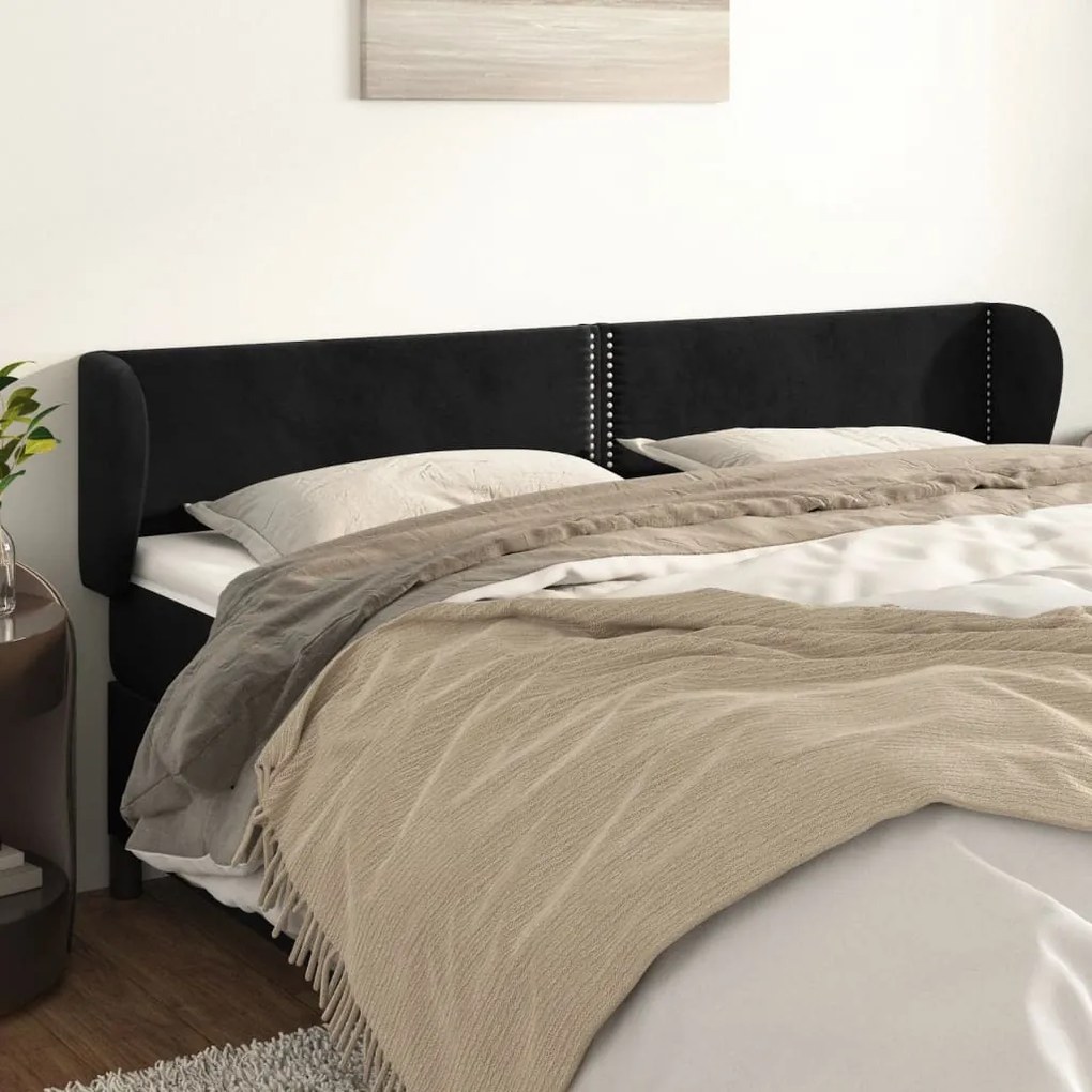 Cabeceira de cama c/ abas veludo 163x23x78/88 cm preto