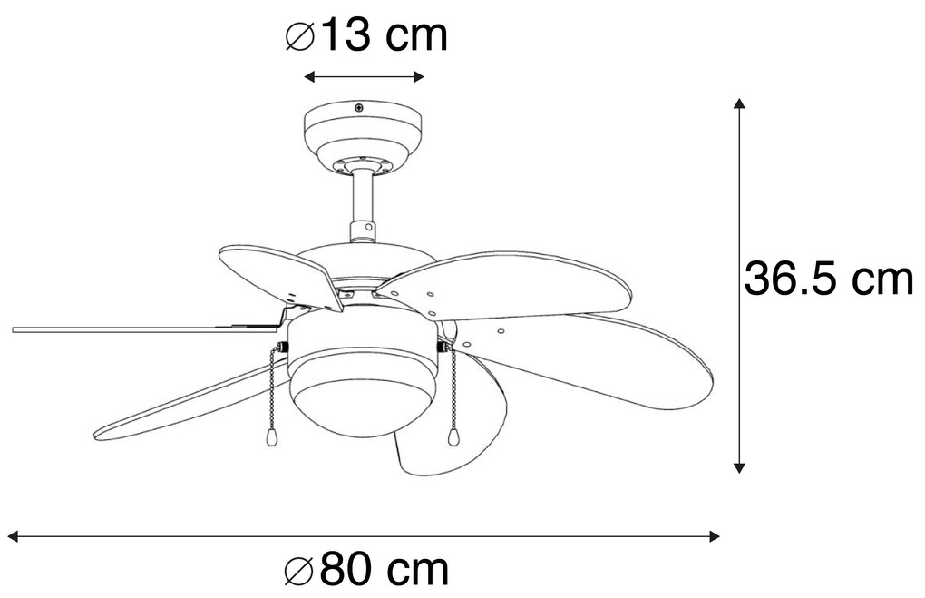 Ventilador de teto preto com impressão de madeira 80cm com cordão - Fresh Moderno