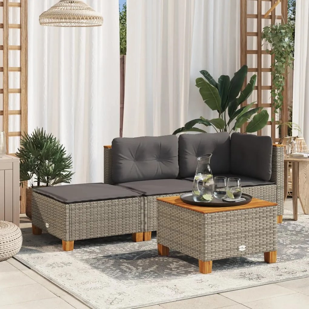 vidaXL Banco de jardim com almofadão 63,5x56x32 cm vime PE cinzento