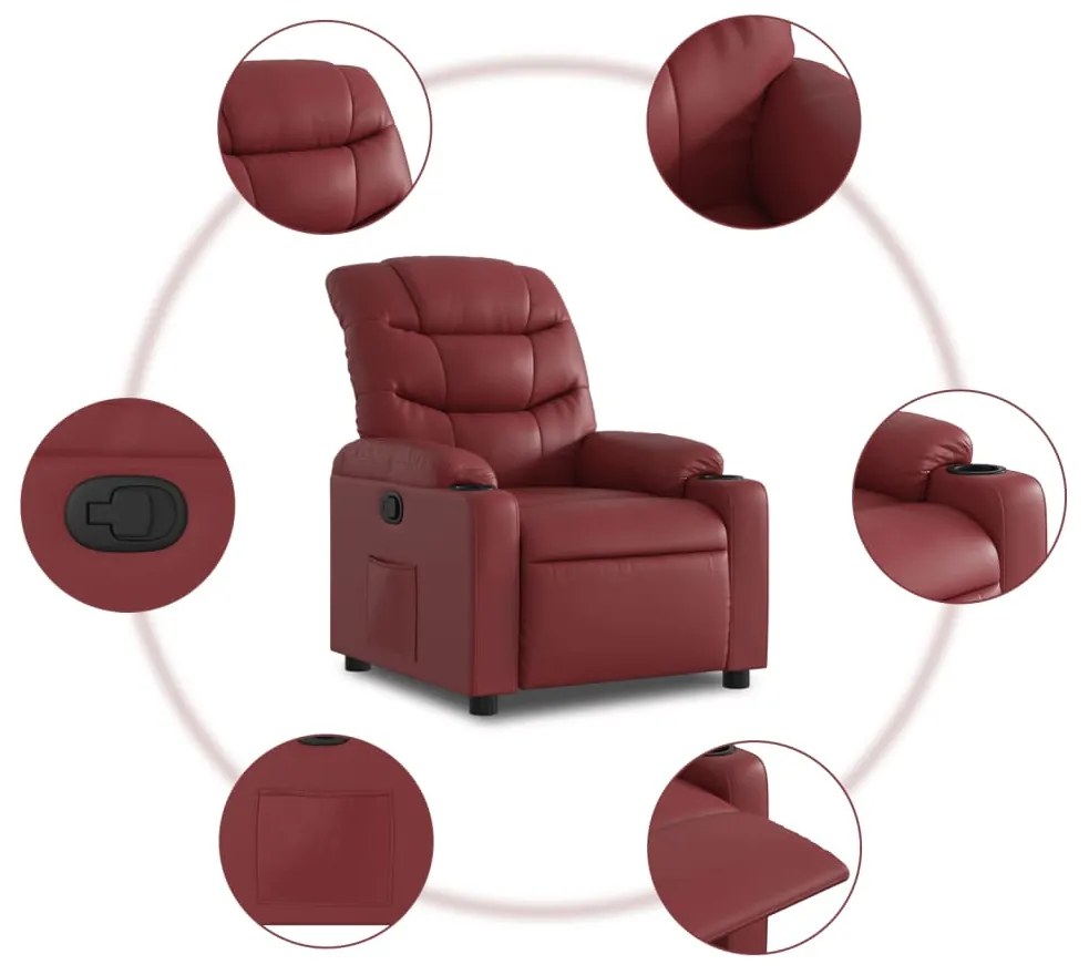 Poltrona reclinável couro artificial vermelho tinto