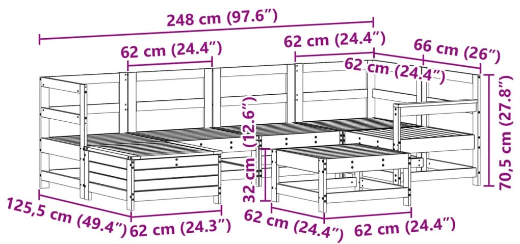 7 pcs conjunto sofás jardim madeira abeto-de-douglas