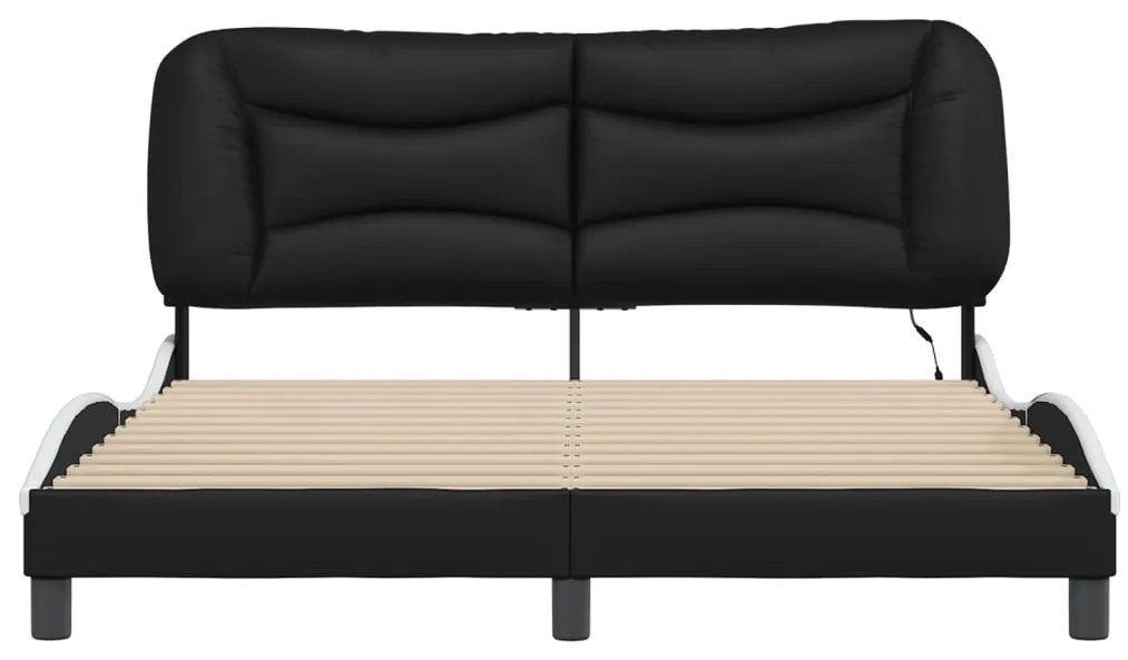 Estrutura cama c/ luzes LED 160x200cm couro artif. preto/branco