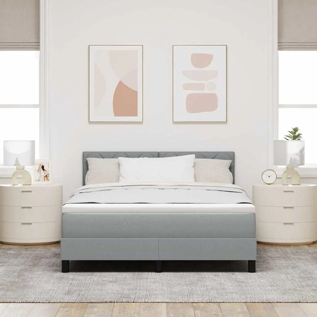Cama Box Spring com Colchão &amp; LED Cinza Claro 140x200 cm Tecido