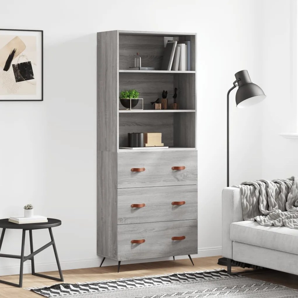 vidaXL Armário alto 69,5x34x180 cm derivados de madeira sonoma cinza
