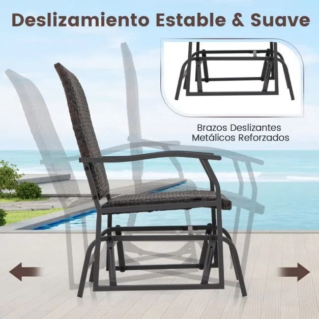 Conjunto de móveis baloiço jardim de vime de 3 peças com mesa de café de vidro temperado assento de vime assento de vime estrutura metálica móveis de