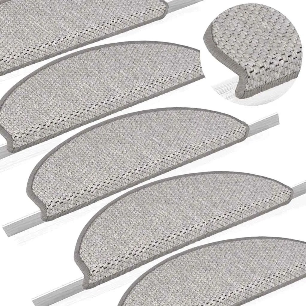 Tapetes escada adesivos aspeto sisal 30 pcs 65x21x4cm platina