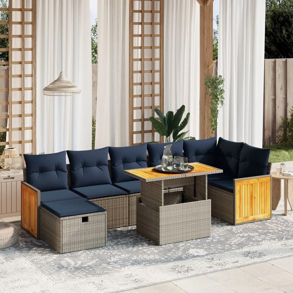 vidaXL 8 pcs conjunto sofás p/ jardim c/ almofadões vime PE cinzento