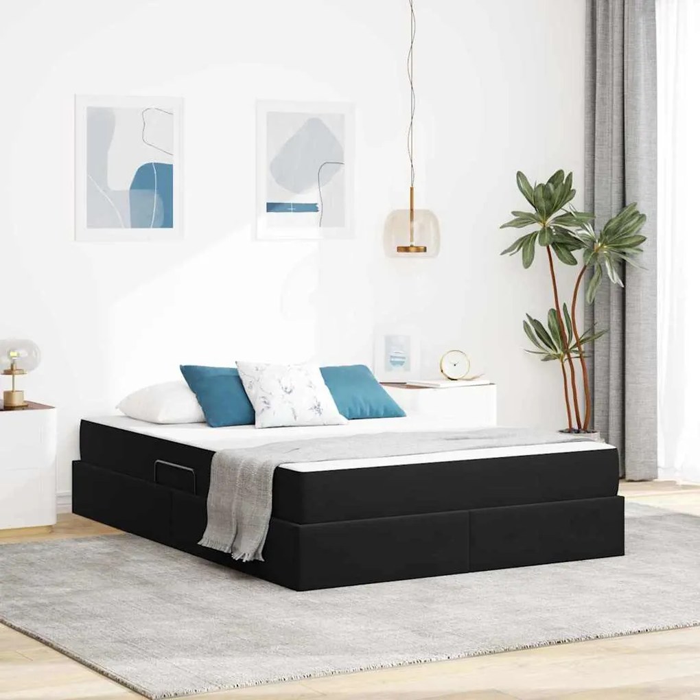 vidaXL Cama com arrumação e colchão Preto 140 x 200 cm Veludo