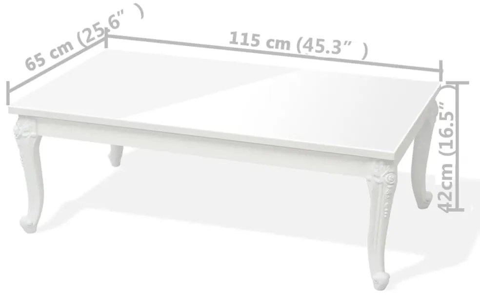 Mesa de centro 115x65x42 cm branco brilhante