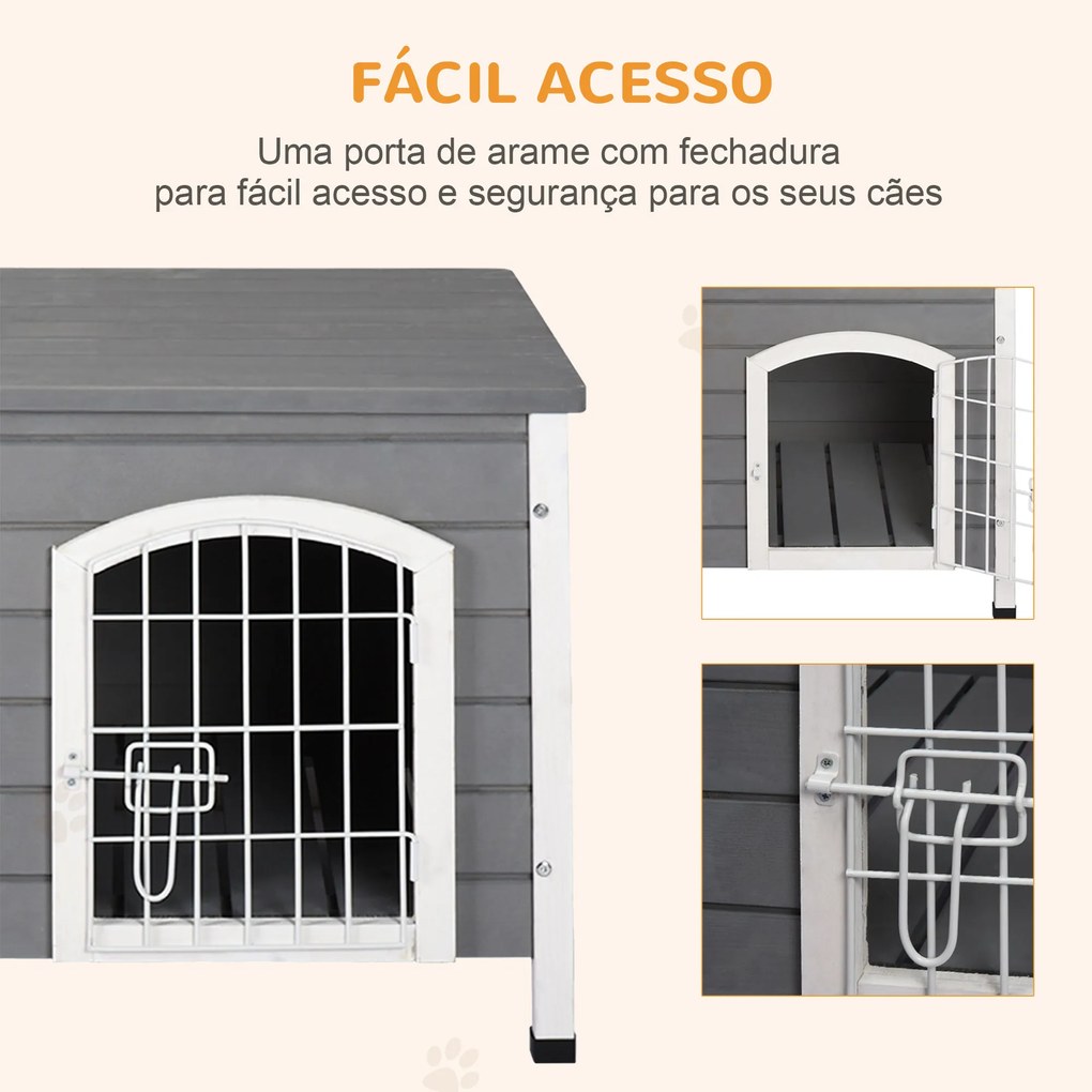 PawHut Casa para Cães de Madeira Gaiola para Animais de Estimação com Porta de Arame com Fechadura e Alças Ocas Laterais para Interior e Exterior 80x55x53,5cm Cinza