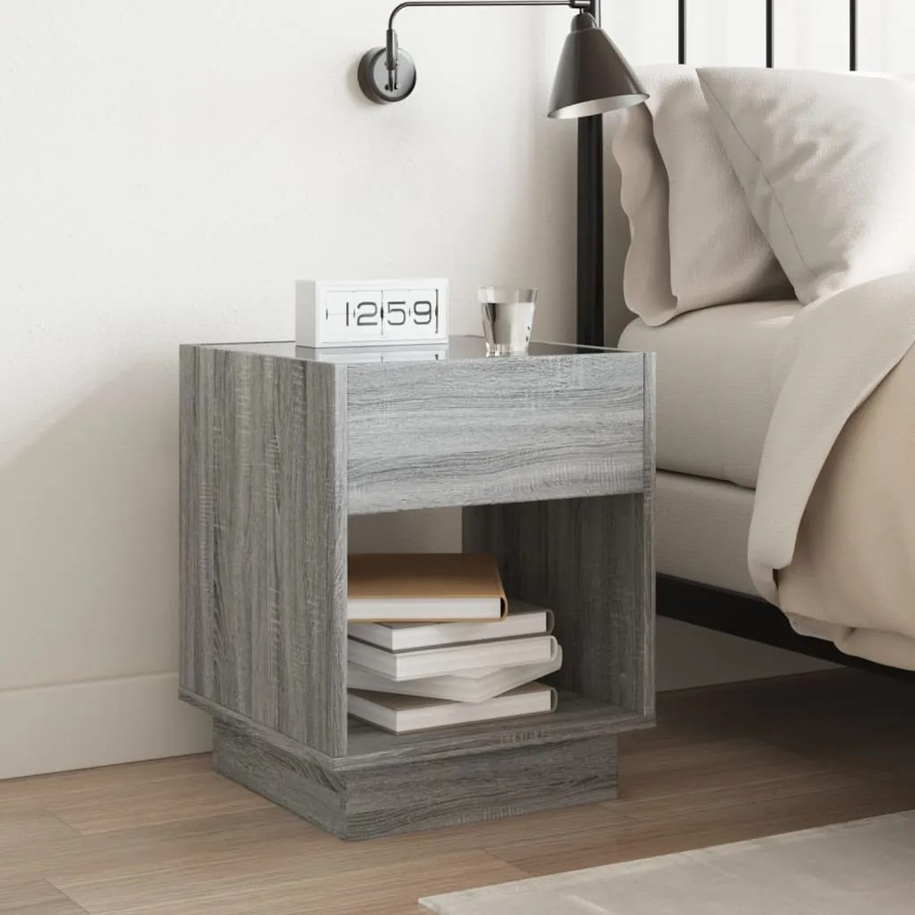 Mesa de cabeceira c/ LED Infinity 40x40x50 cm cinzento sonoma