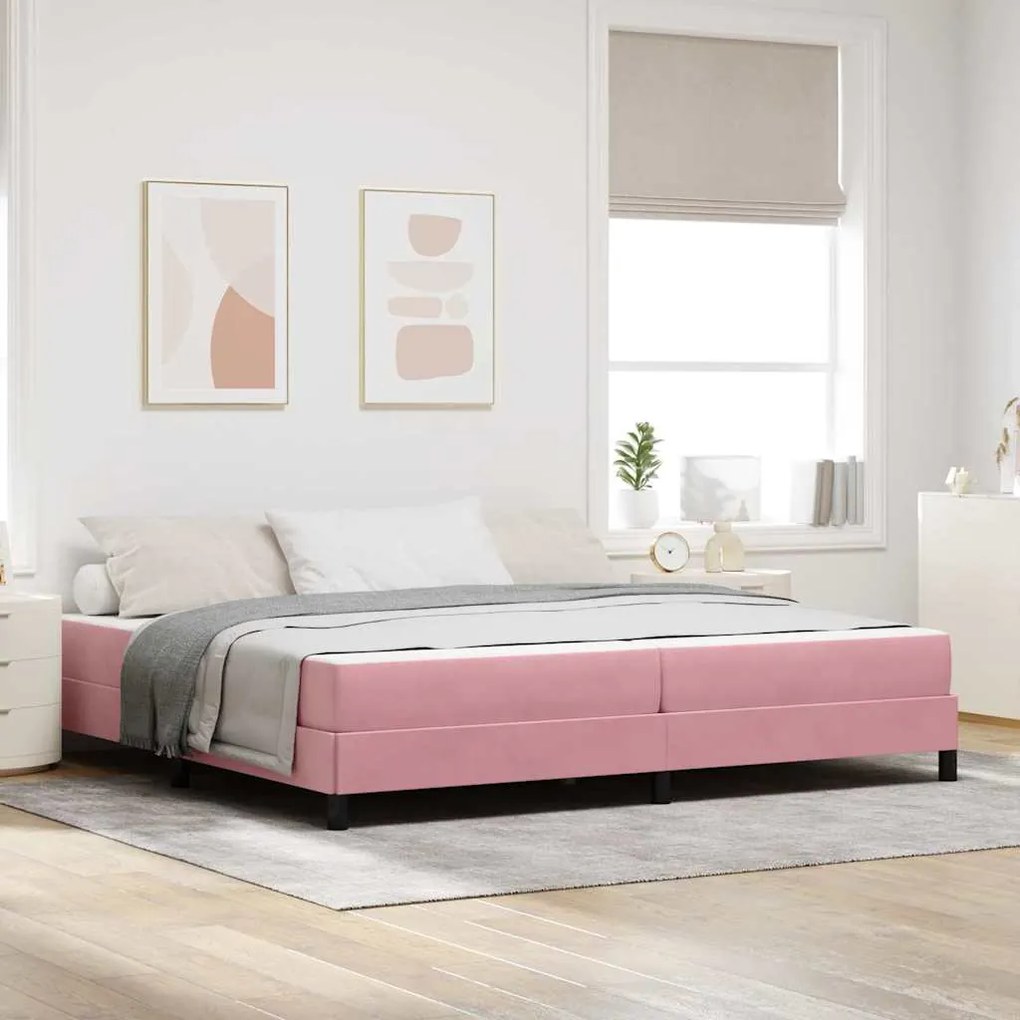 vidaXL Cama box spring com colchão Rosa 200 x 200 cm Veludo