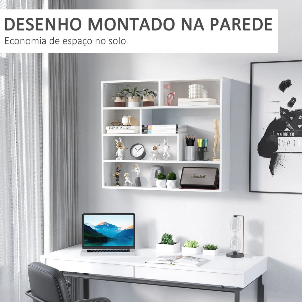 Estante de Parede de 4 Níveis com 7 Compartimentos Abertos para Sala de Estar Dormitório Escritório Estilo Moderno 94x19,5x80cm Branco