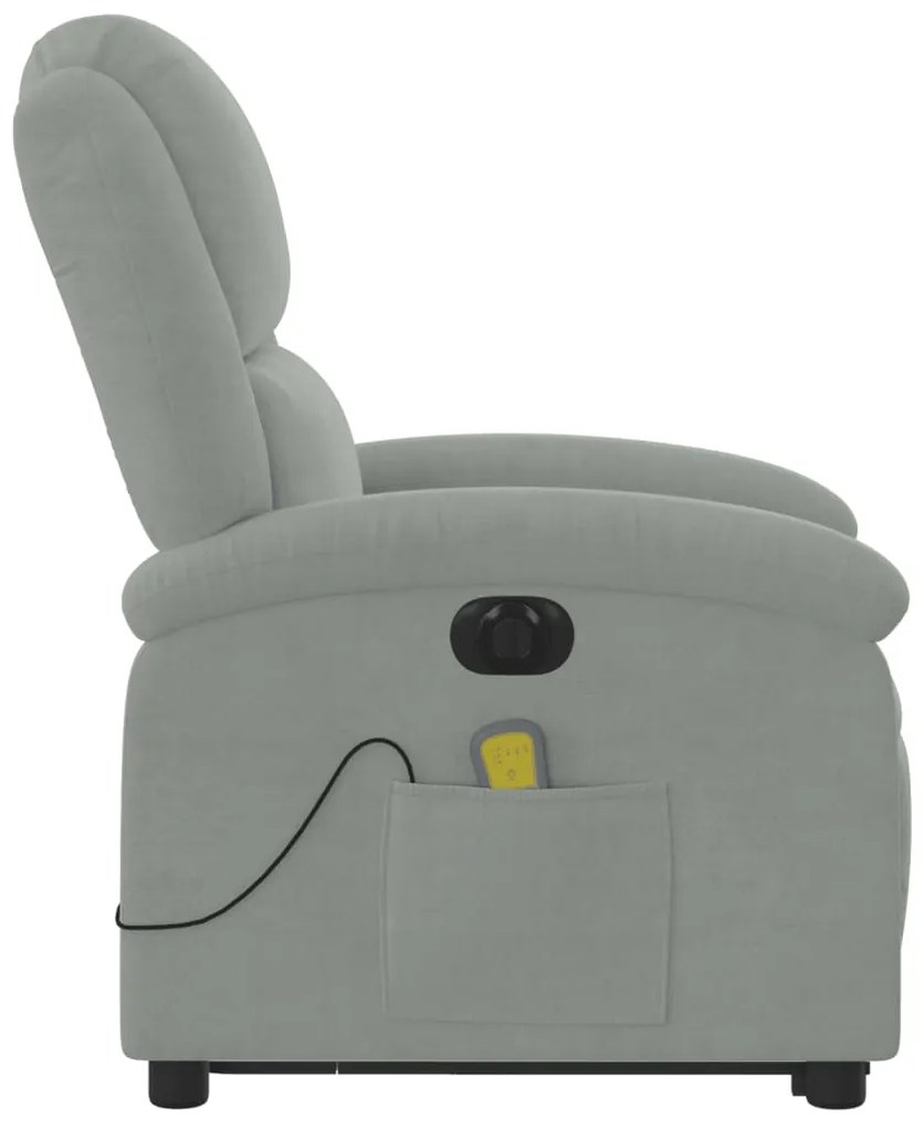 Poltrona de massagens reclinável elétrica veludo cinzento-claro