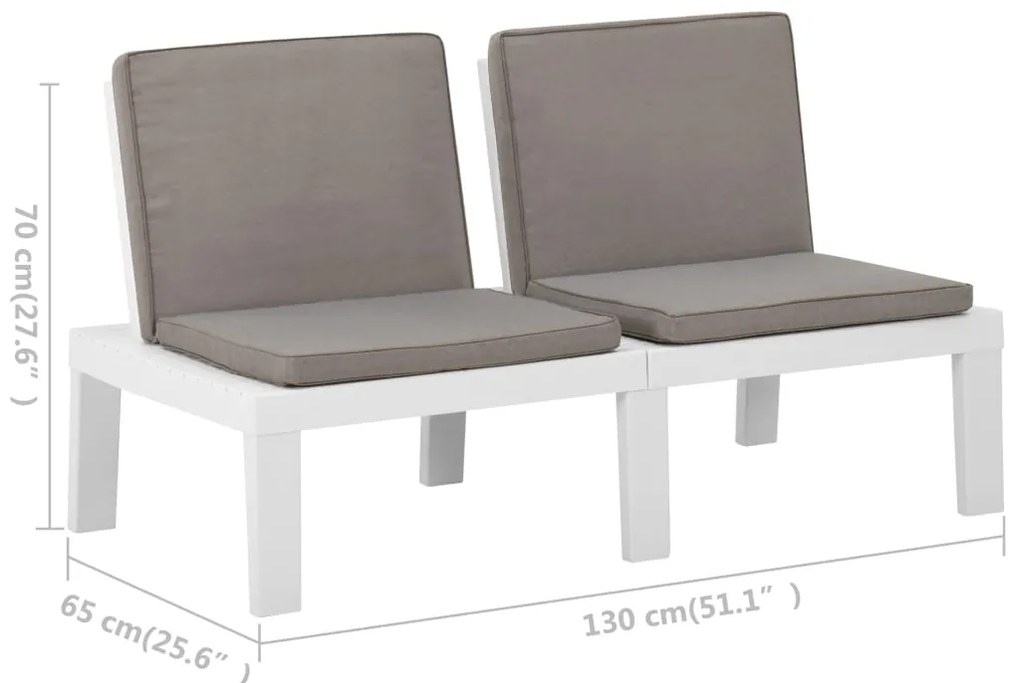 2 pcs conjunto lounge de jardim com almofadões plástico branco