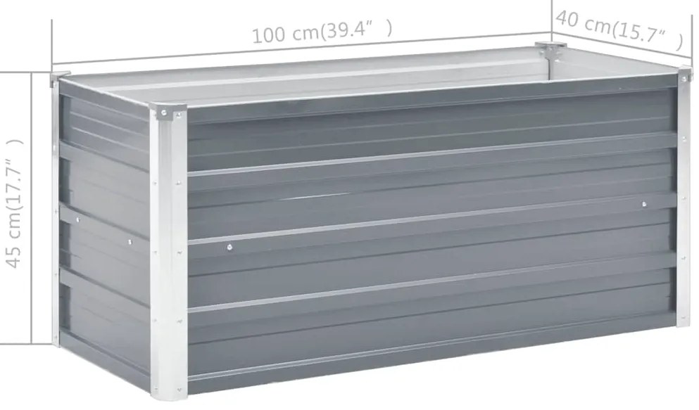 Canteiro elevado de jardim aço galvanizado 100x40x45cm cinzento