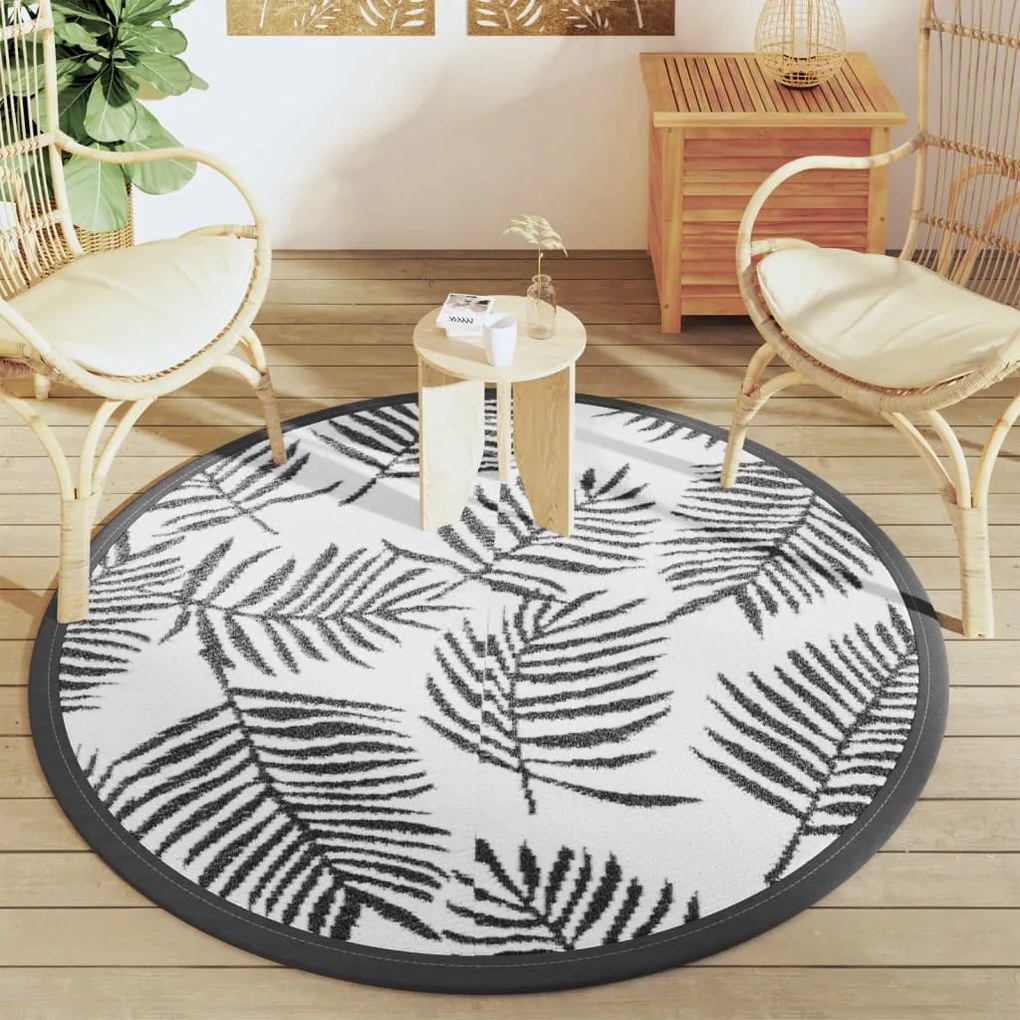 Tapete de exterior Ø160 cm ARAKIL PP branco e preto