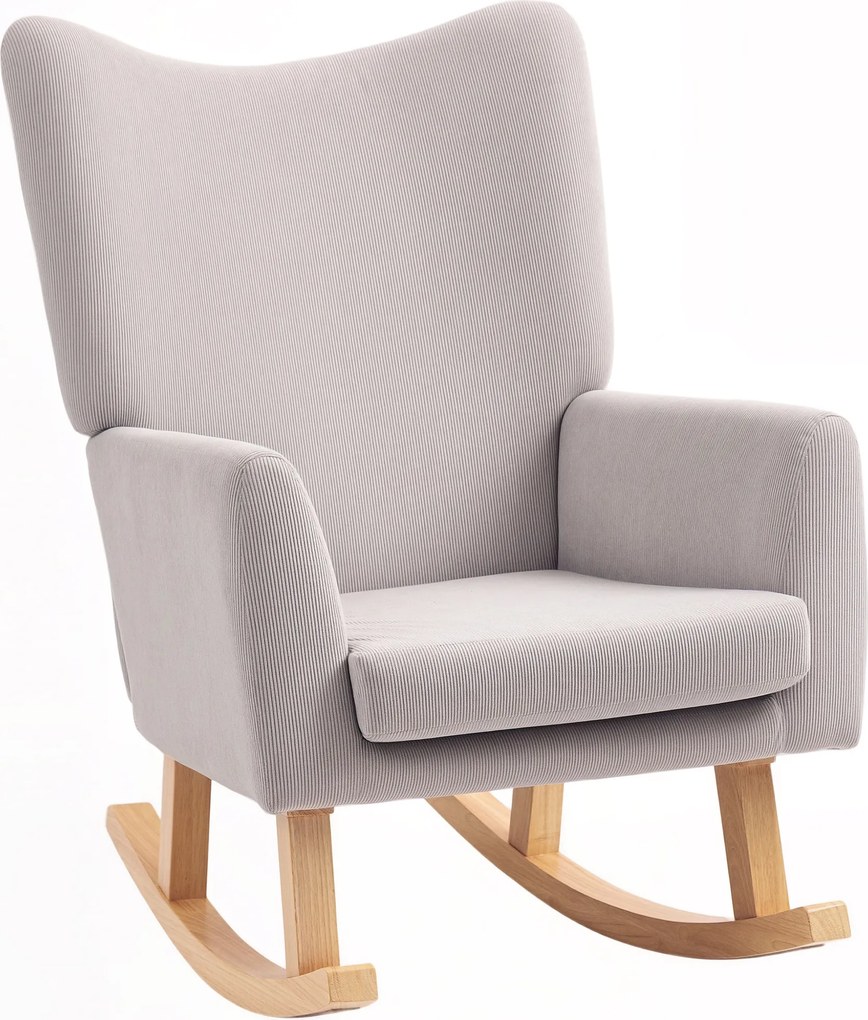 HOMCOM Poltrona de balanço em design retro, revestimento cotelê, madeira de seringueira, enchimento em espuma, encosto alto, poltrona estofada, Cinzento claro | Aosom Portugal