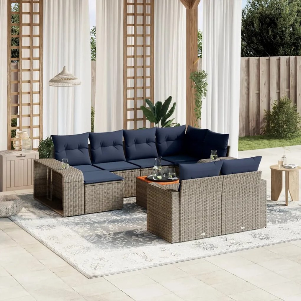 vidaXL 11 pcs conjunto sofás de jardim c/ almofadões vime PE cinzento