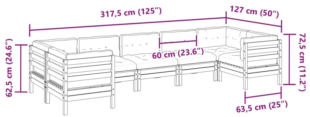 7 pcs conjunto sofás de jardim c/ almofadões pinho impregnado