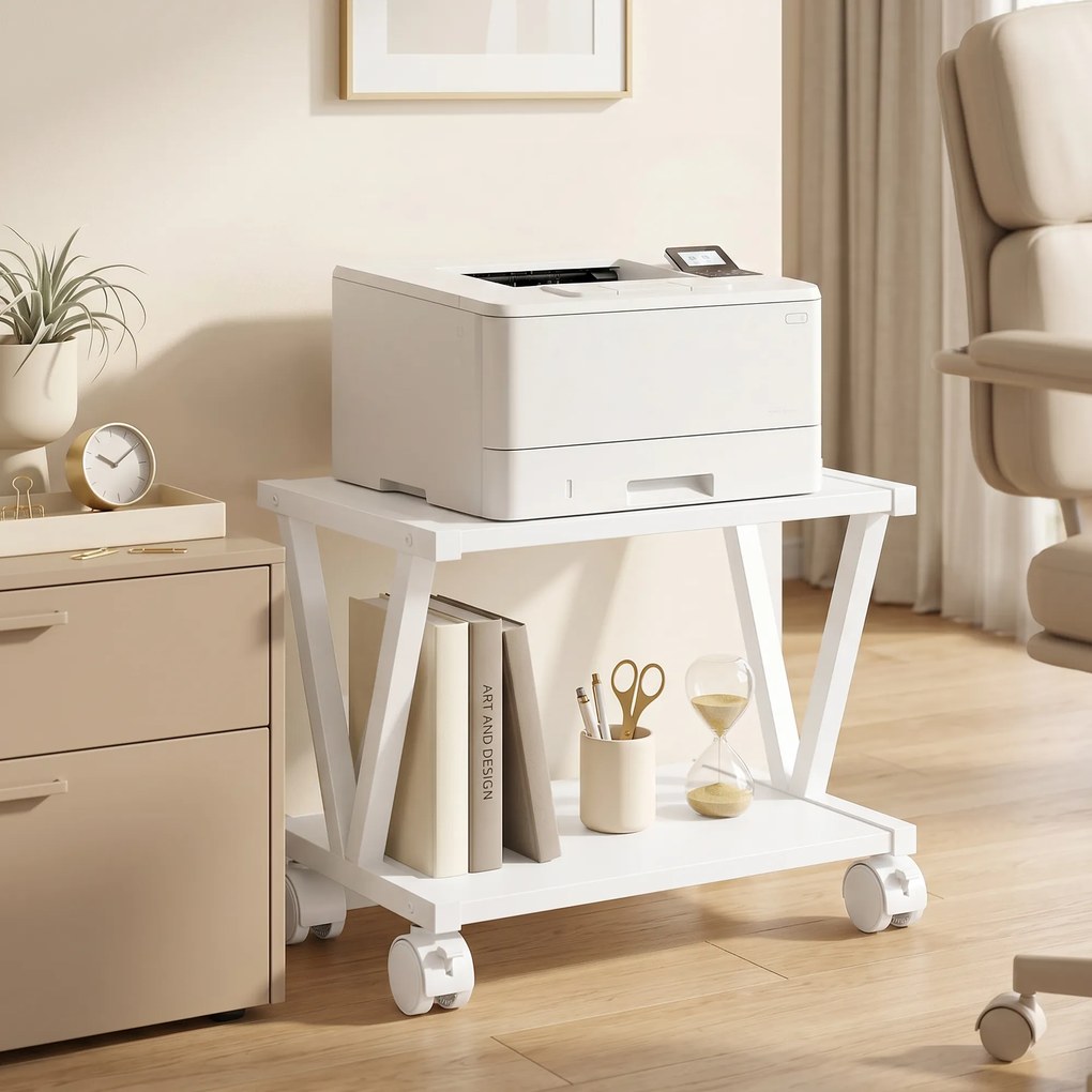 Suporte para Impressora 44L x 28P x 32A cm com 2 Prateleiras para Escritório e Casa, Branco