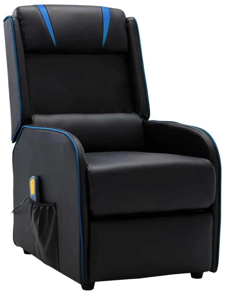 320179 vidaXL Poltrona de massagens reclinável couro artificial preto e azul